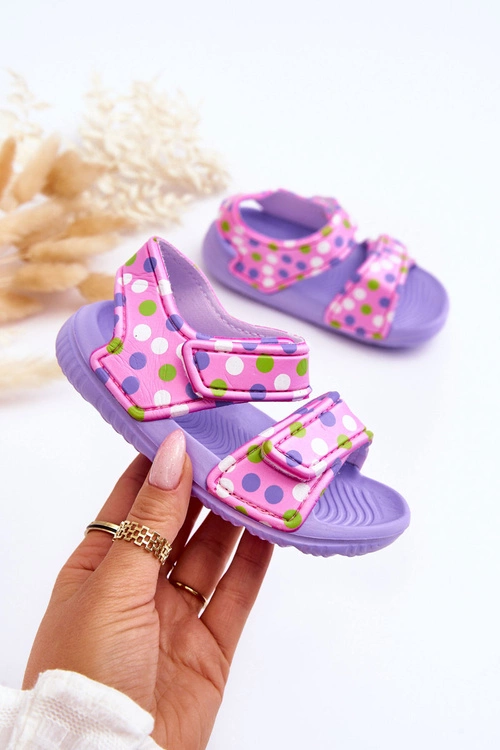 Piankowe Dziecięce Lekkie Sandałki We Wzory Fioletowo-Różowe Malaga