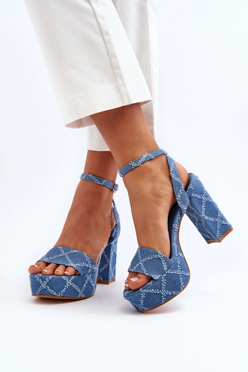 Jeansowe Sandały Na Słupku Niebieskie Acrana
