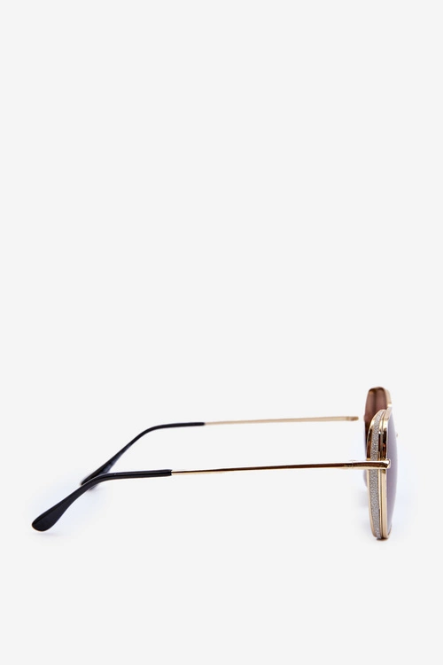 Okulary Przeciwsłoneczne Damskie Z Brokatowymi Wstawkami UV400 Złoto-Brązowe