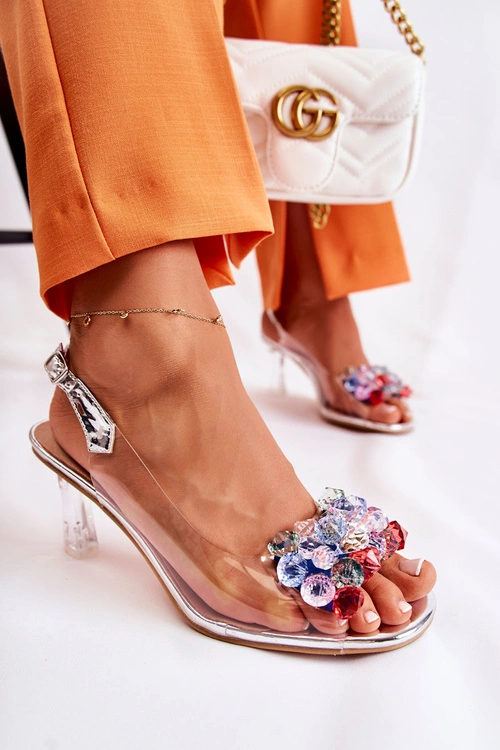 Eleganckie Sandały Z Kryształami Srebrne Lanette