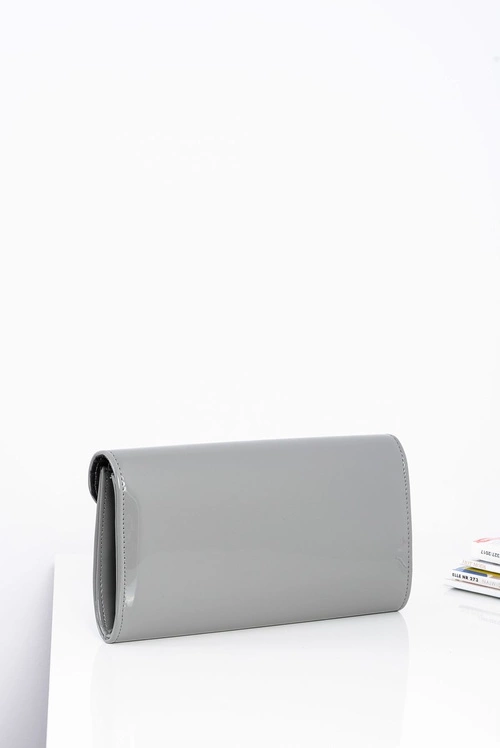 Damska Szara Lakierowana Torebka do Ręki Kopertówka