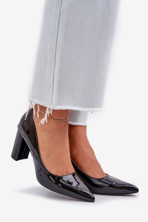 Lakierowane Czółenka Na Słupkowym Obcasie Czarne Kilanne