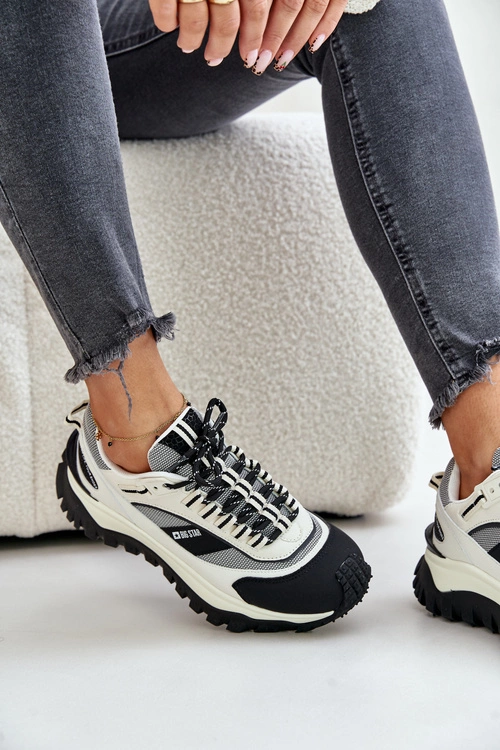 Skórzane Sneakersy Damskie Na Platformie Big Star OO274A220 HI-POLY SYSTEM Biało-Czarne