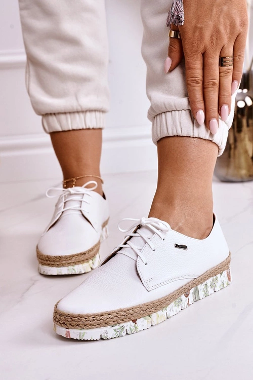 Damskie Skórzane Półbuty Maciejka Białe 02936-11