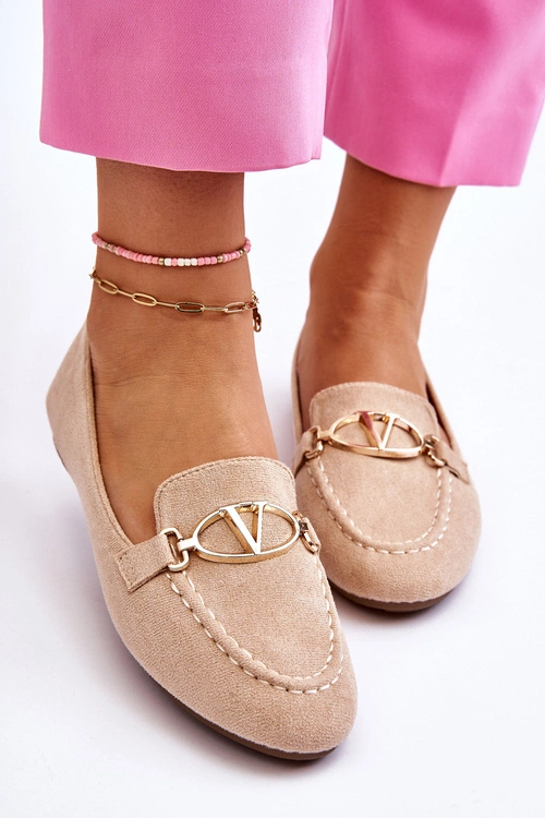 Zamszowe Mokasyny Z Ozdobnym Elementem Beżowe Reed