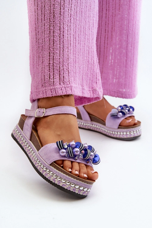 Sandały Damskie Na Koturnie I Platformie Z Ozdobami S.Barski HY056 Fioletowe