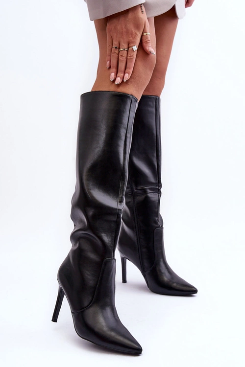 Skórzane Kozaki Na Szpilce Czarne Melisandra