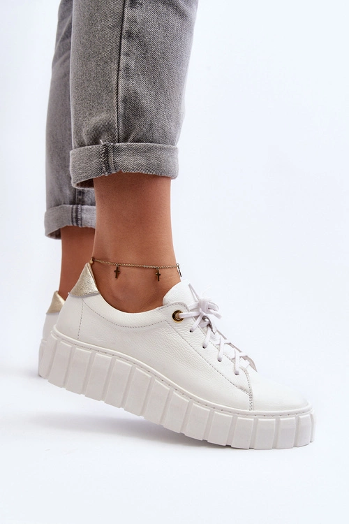 Zazoo 2919 Damskie Skórzane Półbuty Na Grubej Podeszwie Białe