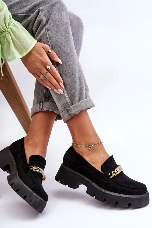 Klasyczne Zamszowe Mokasyny Na Masywnej Platformie Czarne Catch Me!