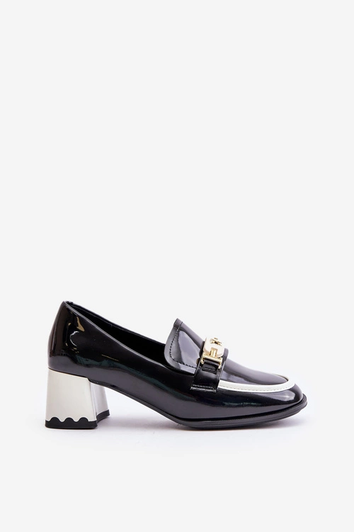 Lakierowane Półbuty Damskie Na Obcasie Z Ozdobą Artiker 55C1002 Czarne