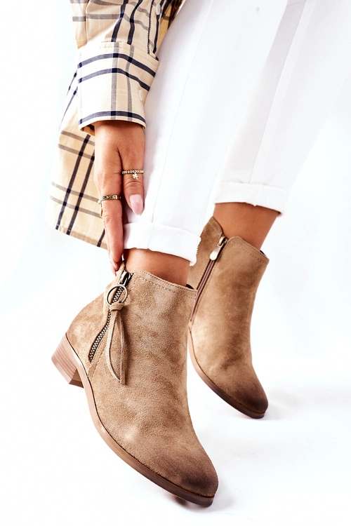 Zamszowe Damskie Botki Ocieplane Beżowe Janice