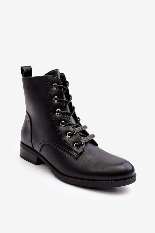 Klasyczne Skórzane Damskie Ocieplane Botki S.Barski HY75-10 Czarne