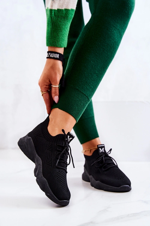 Sportowe Buty Sneakersy Materiałowe Czarne Nolene