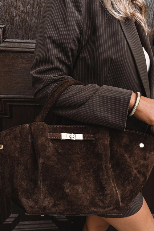 Torebka Z Naturalnego Zamszu Czekoladowa Fiorenza