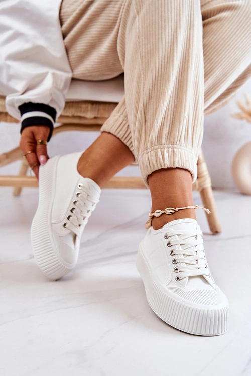 Niskie Trampki Na Platformie Białe Mischa