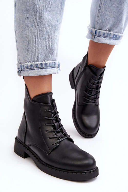 Klasyczne Damskie Botki Na Płaskim Obcasie Czarne Ballisa