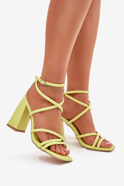 Sandały Damskie Na Słupku Z Paskami Limonkowe Ciarilora