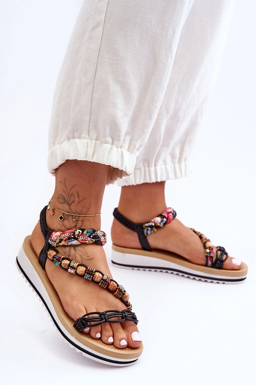 Wygodne Damskie Sandały Na Koturnie Czarne Jodie