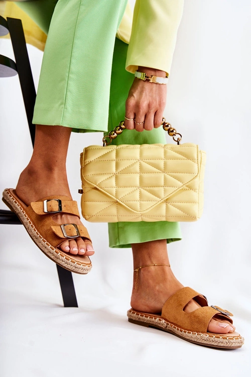 Klasyczne Zamszowe Klapki Damskie Camel Casilda