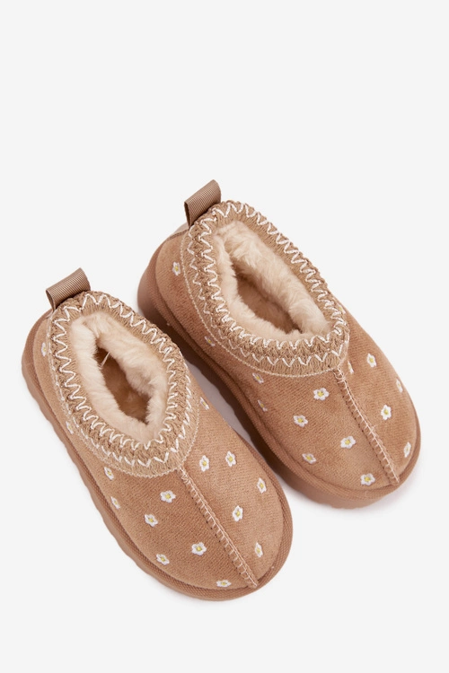 Śniegowce Dziecięce Z Kwiatuszkami Ocieplane Futerkiem Beżowe Palina