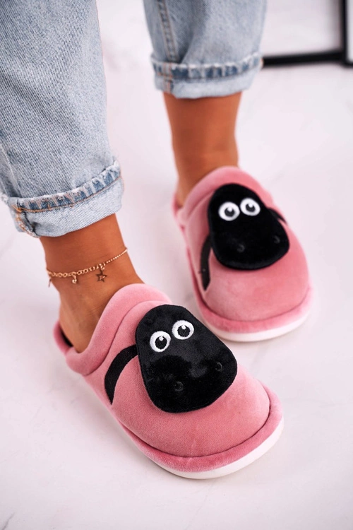 Damskie Welurowe Papcie Z Owieczką Pudrowy Róż Charlie