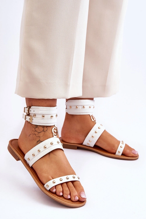 Wyjątkowe Sandały Damskie Z Ćwiekami Białe Selina