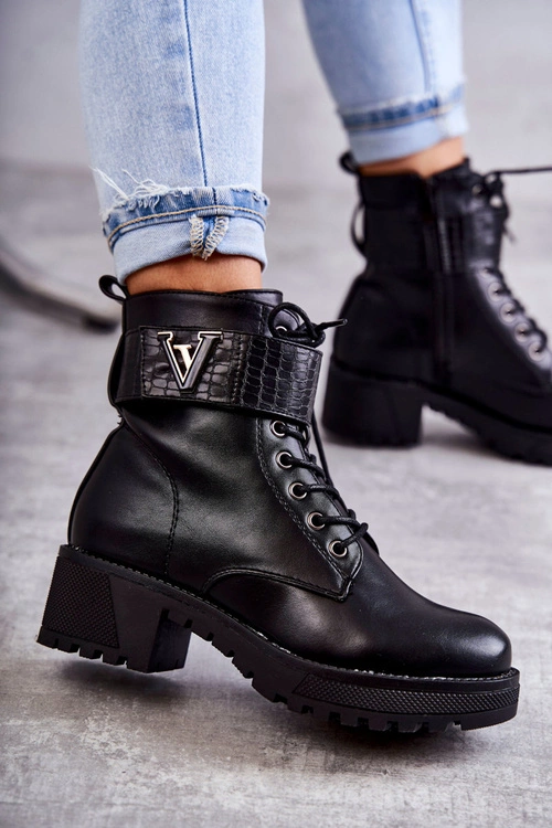 Skórzane Botki Na Suwak Z Ociepleniem Czarne Ramsey