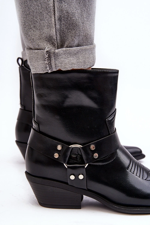 Damskie Ocieplane Botki Kowbojki Czarne Venosa