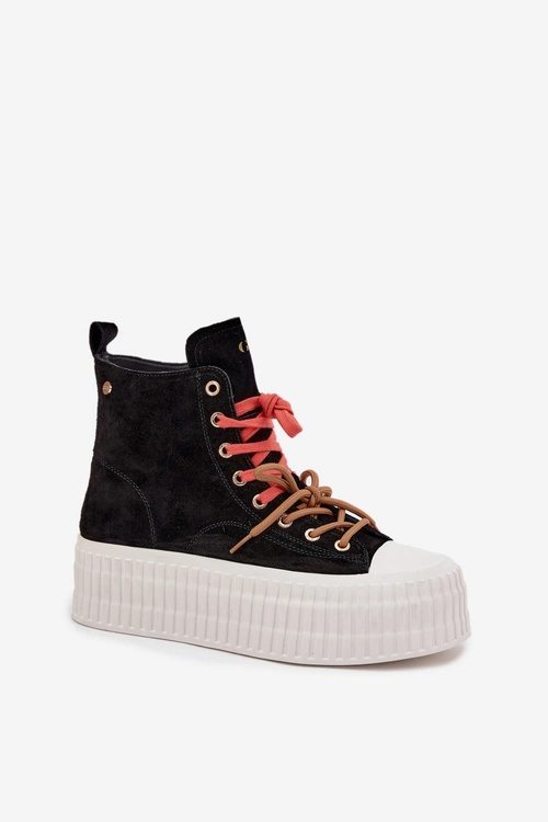 Zamszowe Ocieplane Trampki Damskie Na Masywnej Platformie GOE SS2N4046 Czarne