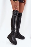 Kozaki Damskie Za Kolano Na Platformie I Delikatnym Koturnie Czarne Lydira