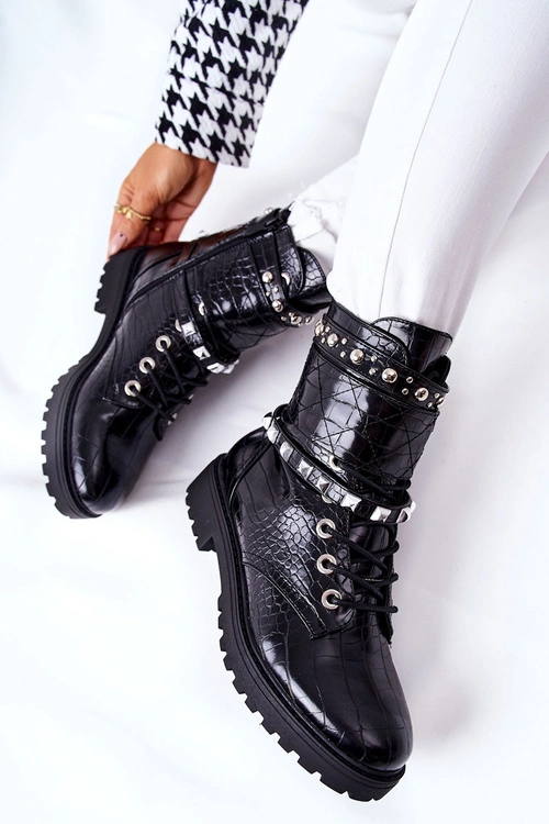 Ocieplane Botki Workery Z Ćwiekami Czarne Nephele