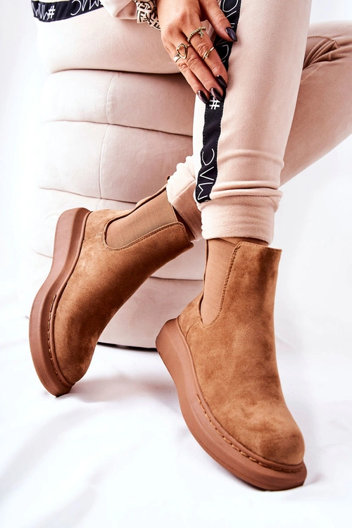 Zamszowe Botki Sztyblety Na Platformie Beżowe Marissa