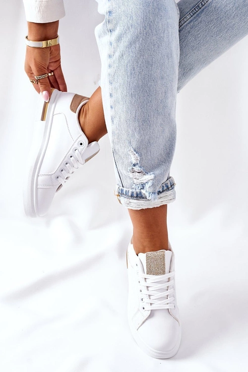 Sportowe Buty Sneakersy Na Platformie Biało-Beżowe Lola