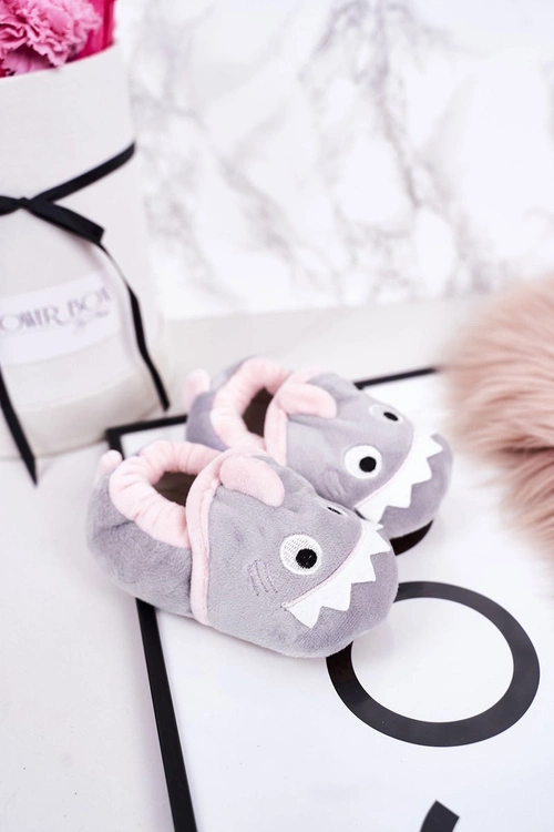 Dziecięce Ocieplane Welurowe Papcie Szare Monster