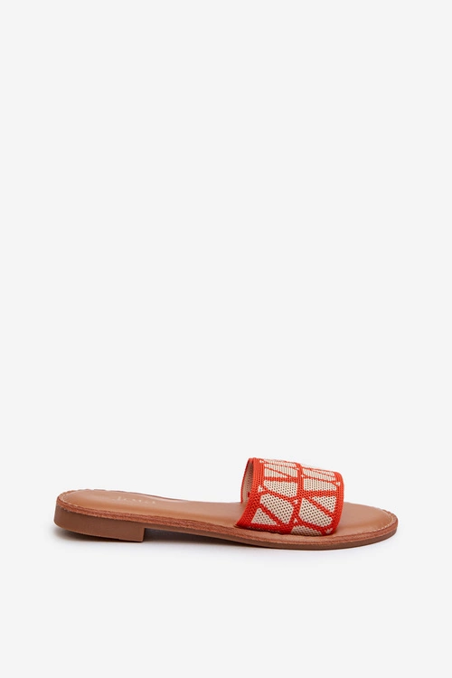 Klapki Damskie Na Płaskim Obcasie Pomarańczowe Traivea