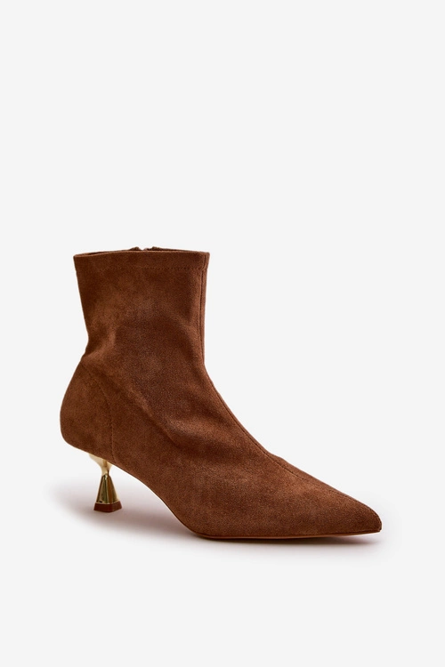 Botki Damskie Na Szpilce Eko Zamszowe Z Noskami W Szpic Camel Irithare