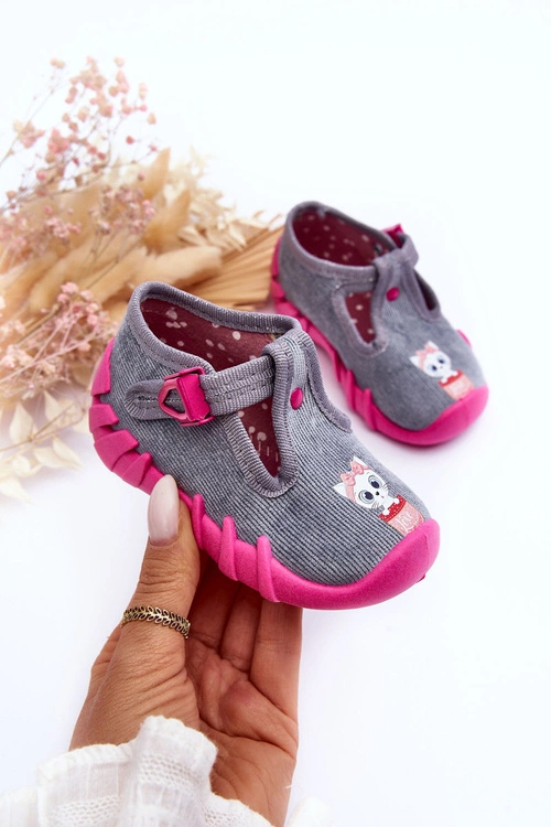 Buty Papcie Befado Kotki 110P480 Szaro-Różowe