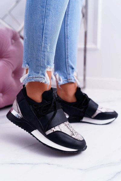 Sportowe Damskie Czarne Buty Snake Elanco