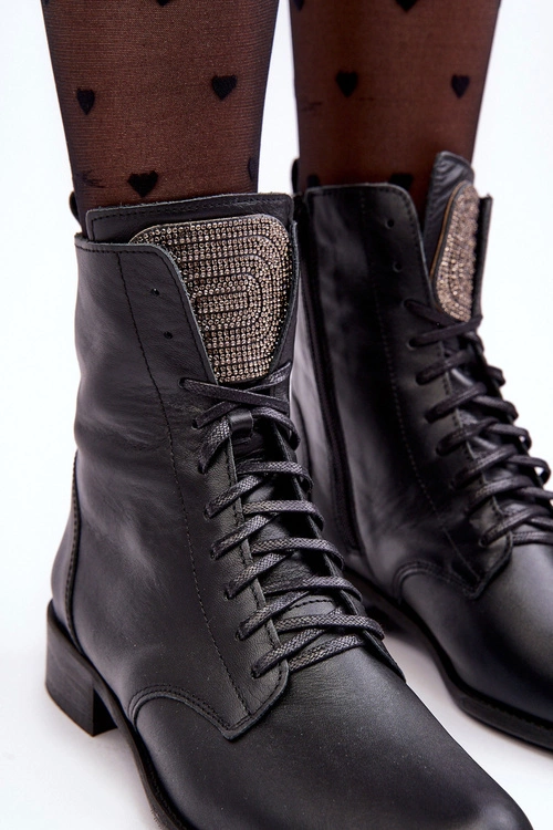 Skórzane Botki Damskie Czarne Nicole 2848