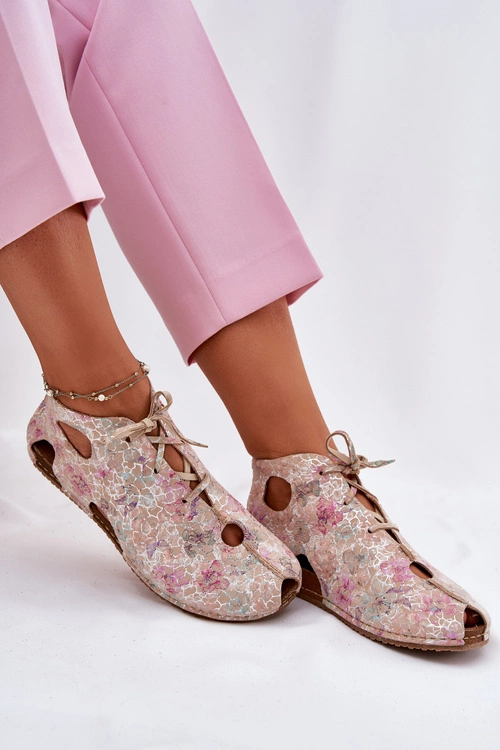 Wzorzyste Skórzane Botki Maciejka 03426-48 Beżowe