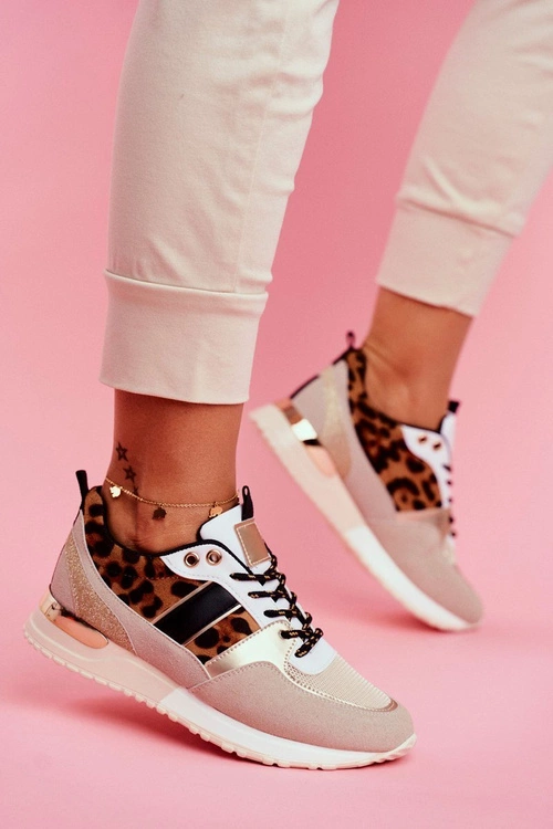 Sportowe Damskie Buty Beżowe Leopard Himme