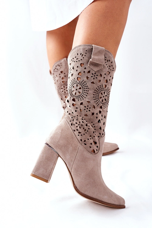 Damskie Skórzane Kozaki na Słupku Cappuccino Lewski 2923 Pick Me Up