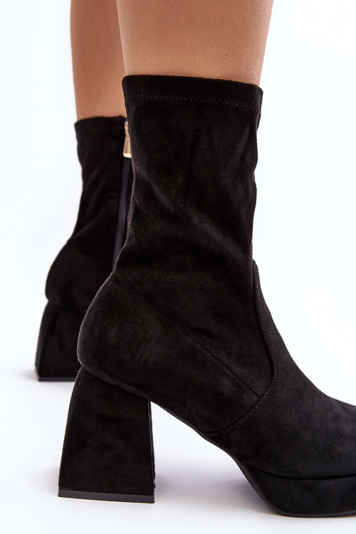 Botki Damskie Na Masywnym Obcasie I Platformie Czarne Adelles