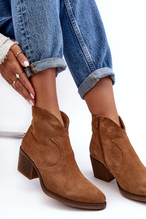 Zamszowe Botki Kowbojki Na Suwak D&A SN622-29 Camel