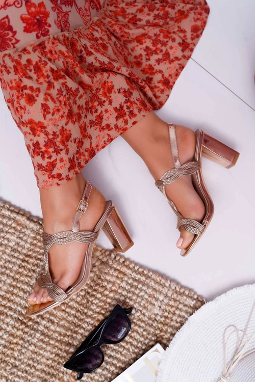 Sandały Damskie Na Obcasie Sznurek Champagne Navian