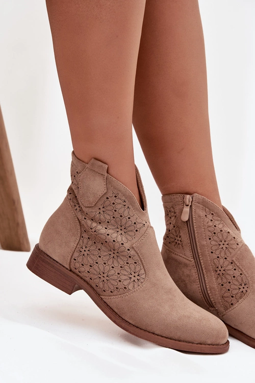 Botki Damskie Na Płaskim Obcasie S.Barski HY52-532 Beżowe