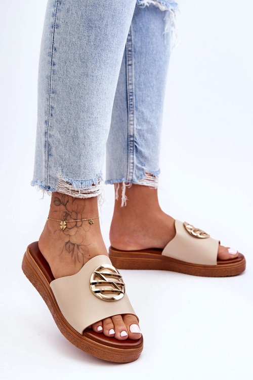 Damskie Klapki Z Ozdobą Beżowe Secrets