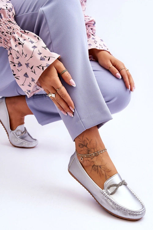 Damskie Wsuwane Mokasyny Z Błyszczącą Ozdobą Srebrne This Moment