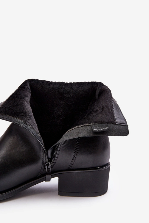 Damskie Skórzane Botki Na Suwak Czarne Semotti