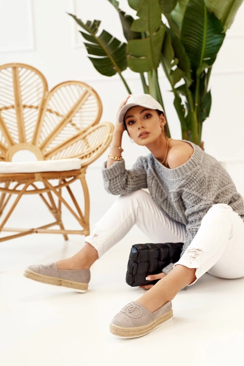 Damskie Espadryle Na Słomkowej Platformie Szare Febi